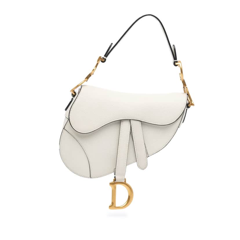 Dior Mini Grained Calfskin Saddle Bag White Leather Good condition - Front View