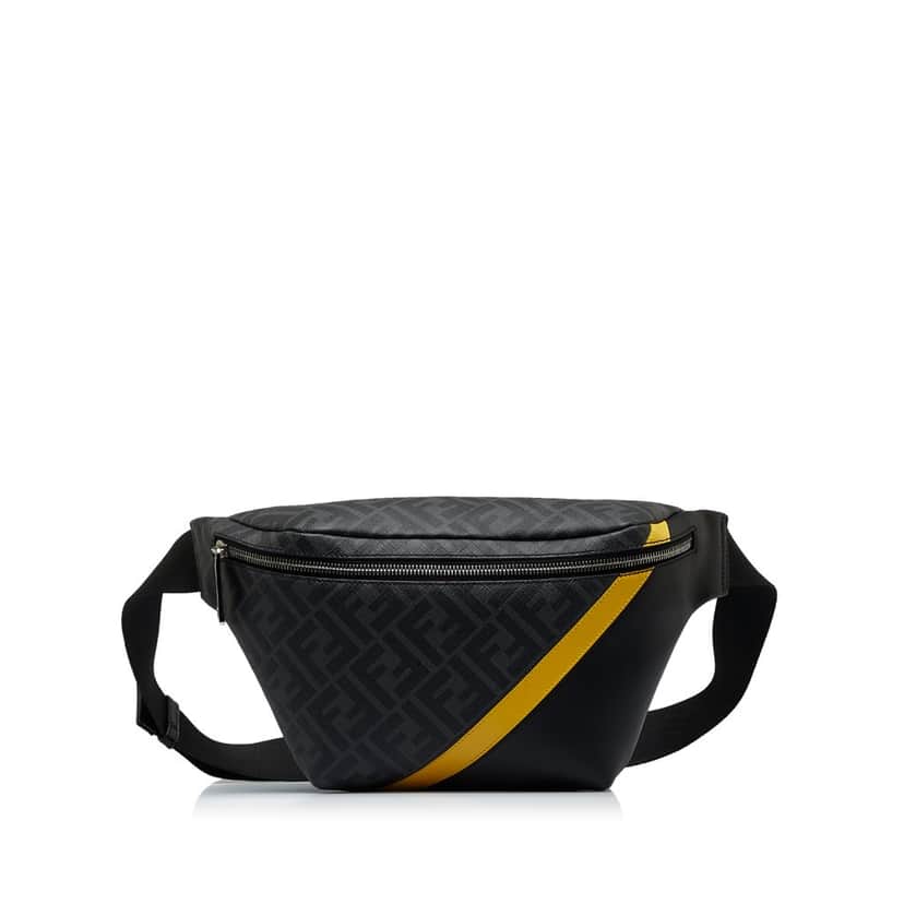 Fendi Zucca FF 1974 Diagonal Belt Bag Black Canvas Good condition - Front View