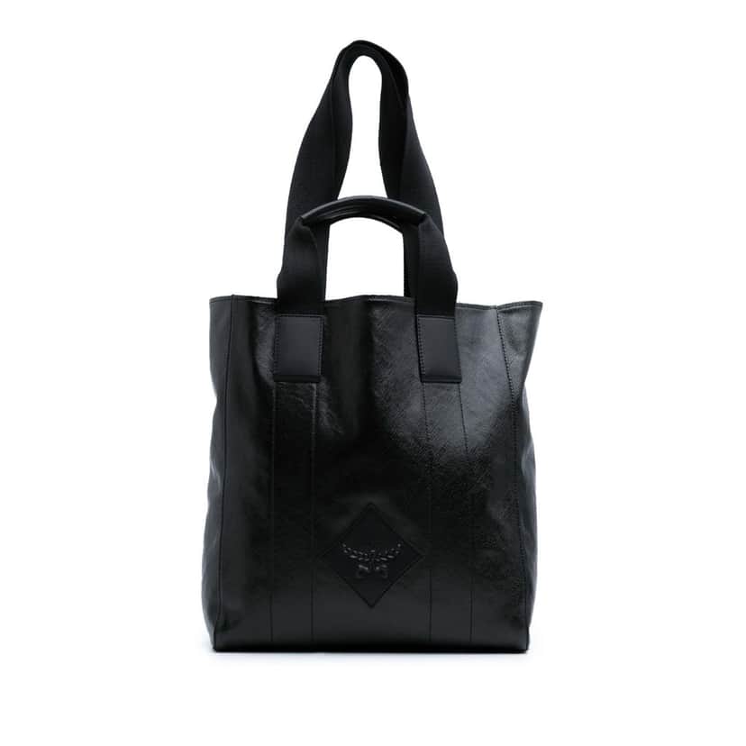 Mcm Large Canvas and Leather Reversible Diamond Tote Black Canvas Good condition - Front View