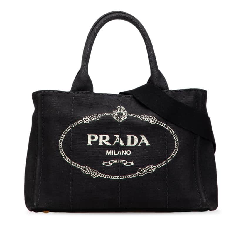 Prada Small Canvas Canapa Logo Satchel Black Canvas Good condition - Front View