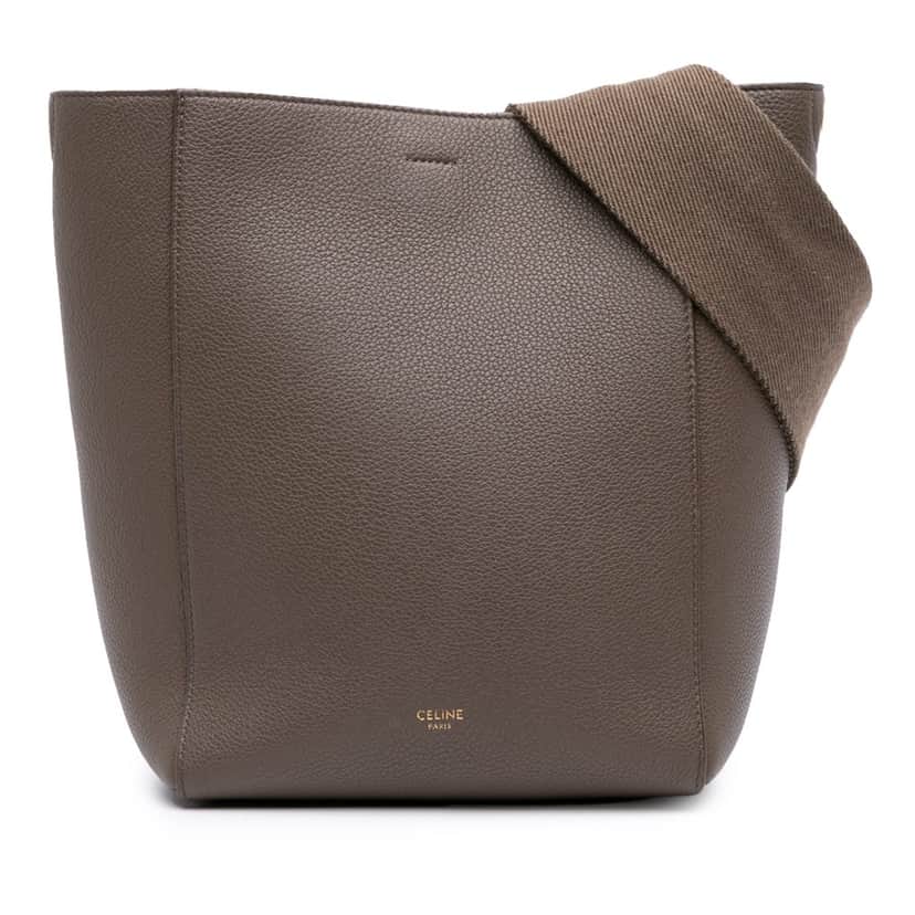 Celine Small Soft Grained Calfskin Seau Sangle Bucket Bag Brown Leather Good condition - Front View