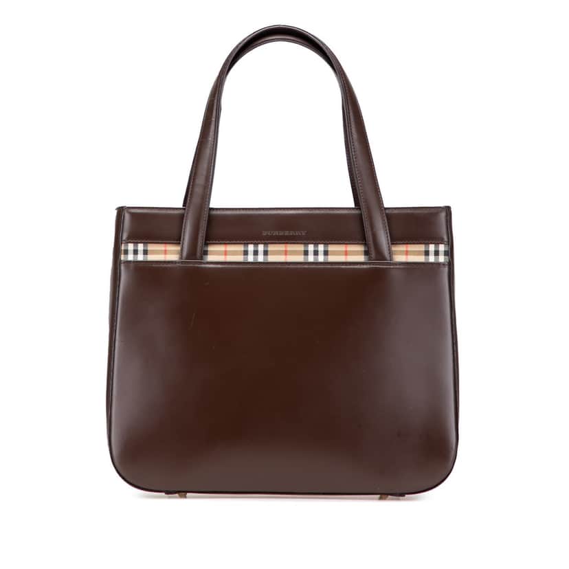 Burberry House Check Canvas Trimmed Leather Handbag Brown Leather Good condition - Front View