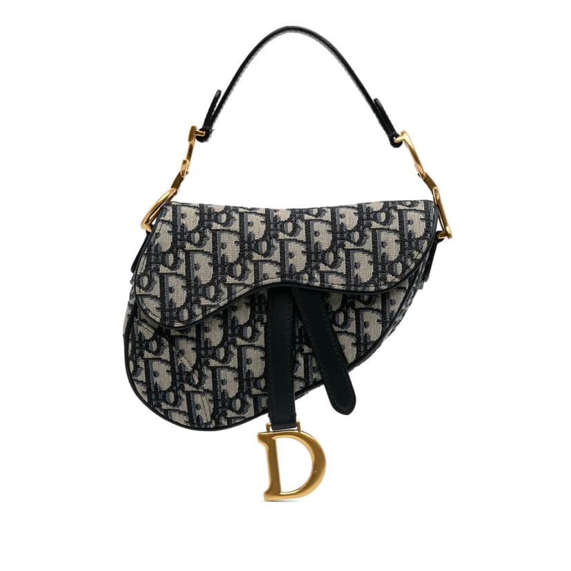 Dior Mini Oblique Canvas Saddle Bag Blue Canvas Good condition - Front View