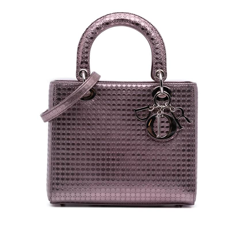 Dior Medium Metallic Patent Microcannage Lady Dior Pink Leather Good condition - Front View
