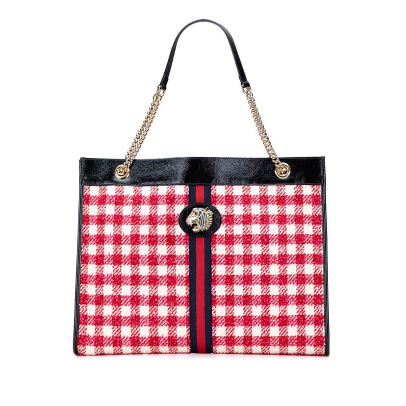 Gucci Large Web Tweed Rajah Tote Red Tweed Good condition - Front View