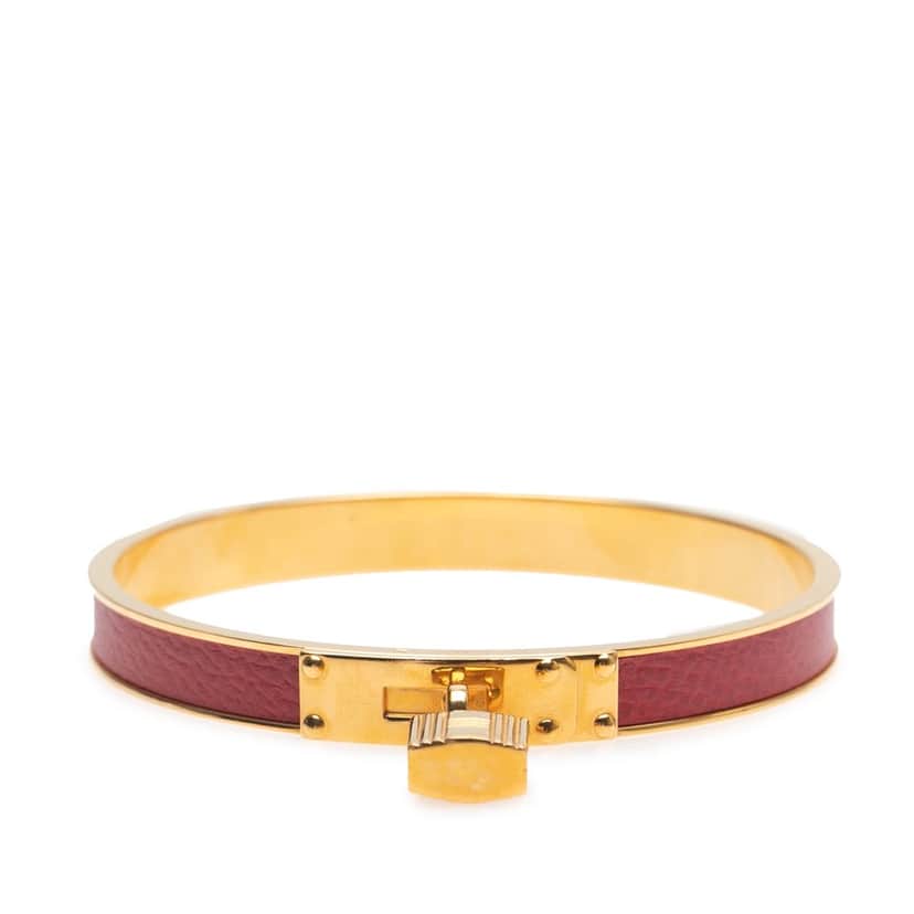 Hermès Courchevel Kelly Cadena Lock Bangle Bracelet Red Leather Good condition - Front View
