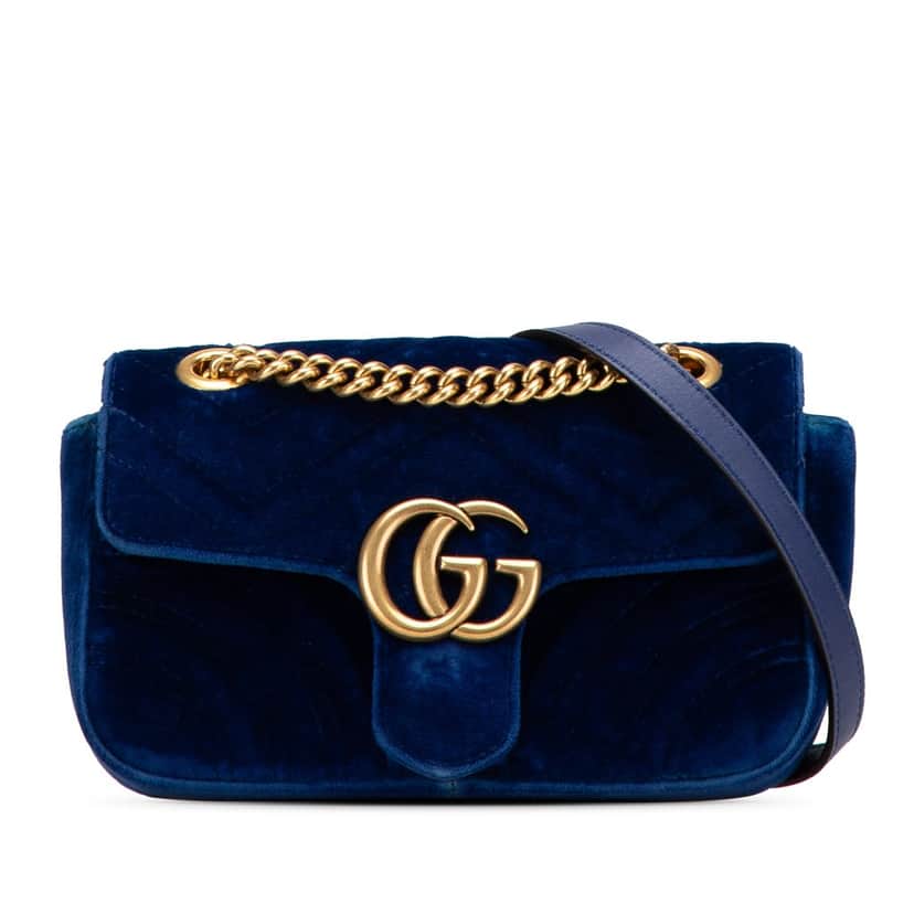 Gucci Mini GG Marmont Matelasse Velvet Flap Crossbody Blue Velvet Good condition - Front View