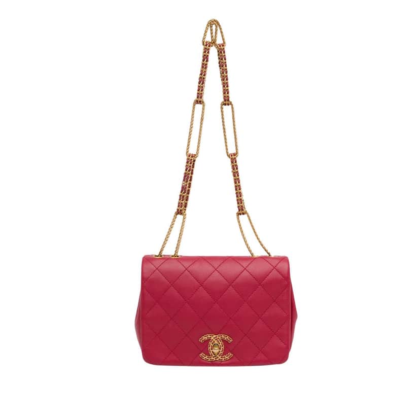 Chanel Small Quilted Lambskin On And On Chain Flap Pink Leather Good condition - Front View