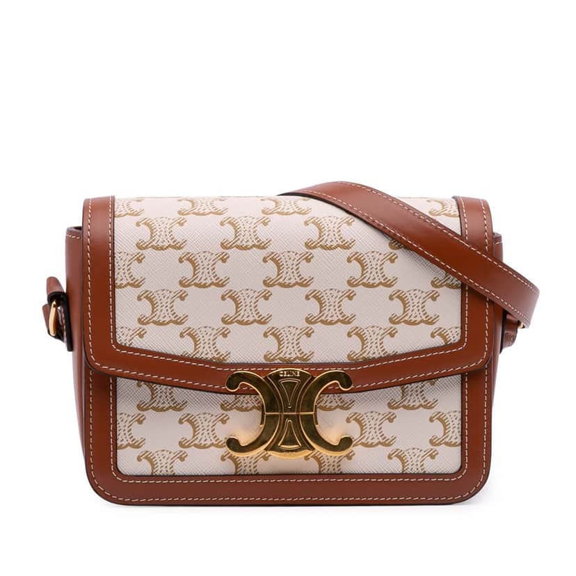 Celine Teen Triomphe Coated Canvas and Calfskin Triomphe Crossbody White Canvas Good condition - Front View