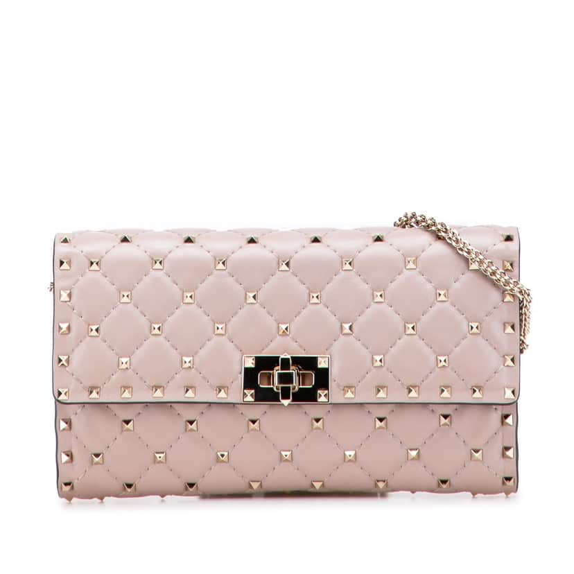 Valentino Nappa Rockstud Spike Wallet On Chain Brown Leather Good condition - Front View