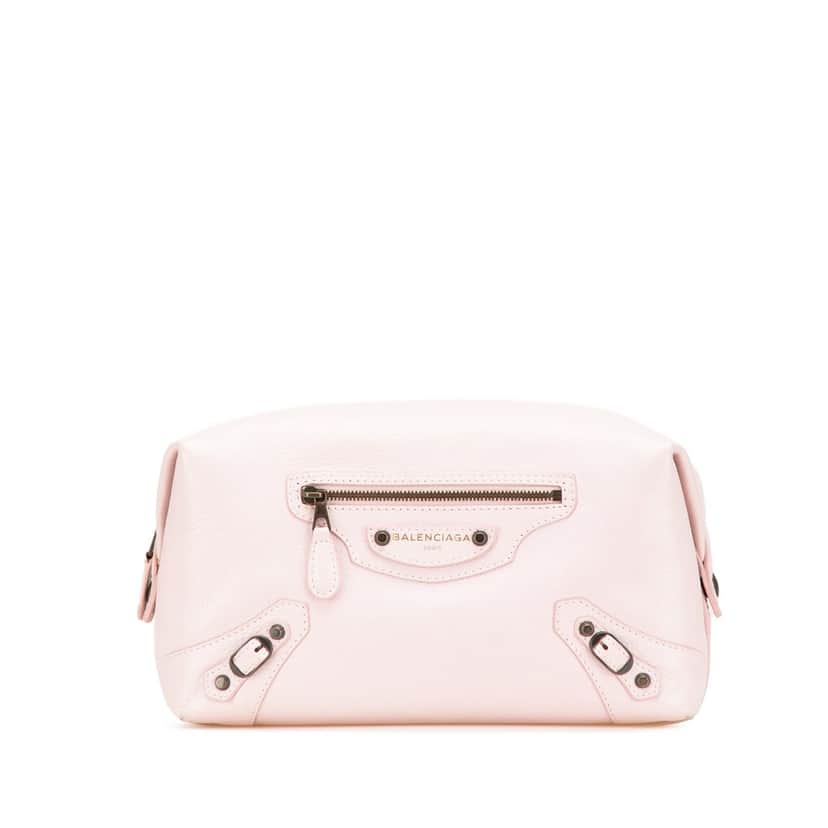 Balenciaga Lambskin Motocross Classic Toiletry Pouch Pink Leather Good condition - Front View