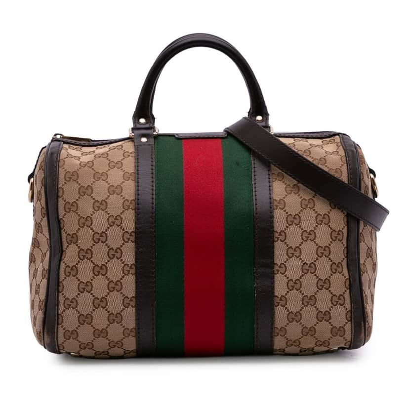 Gucci GG Canvas Web Joy Boston Bag Brown Canvas Good condition - Front View