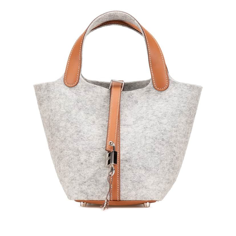 Hermès Feutre and Swift Picotin Lock 18 Grey Wool Good condition - Front View