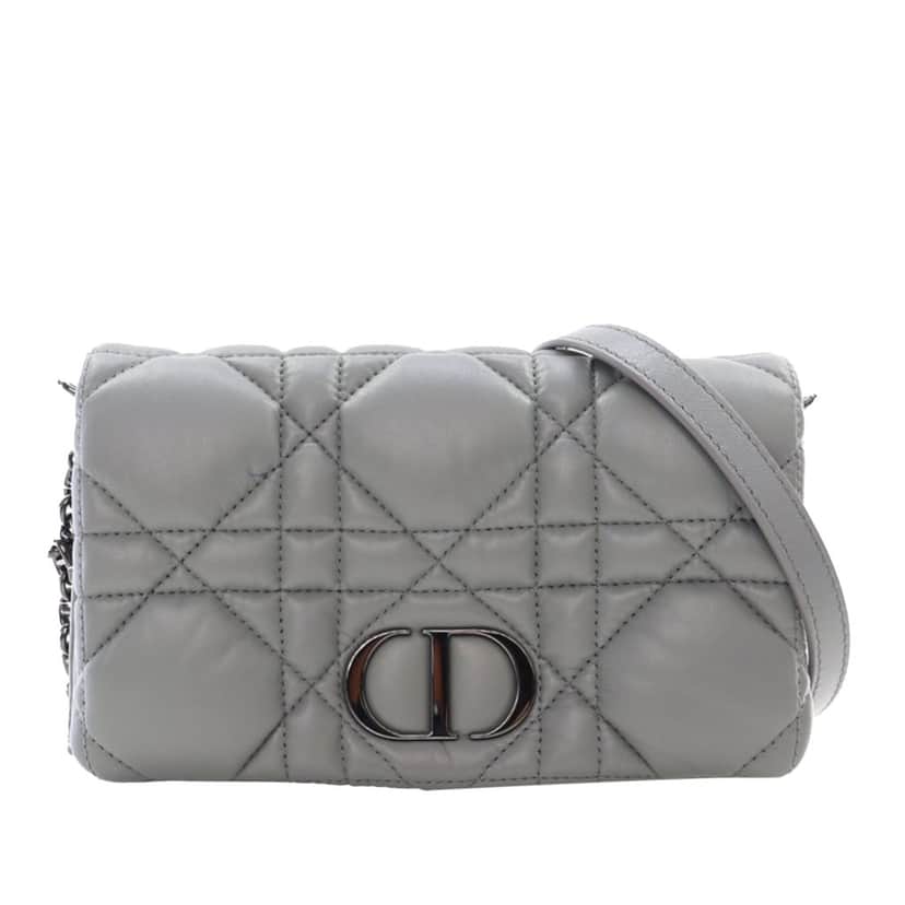 Dior Mini Calfskin Macrocannage Caro Bag Grey Leather Good condition - Front View