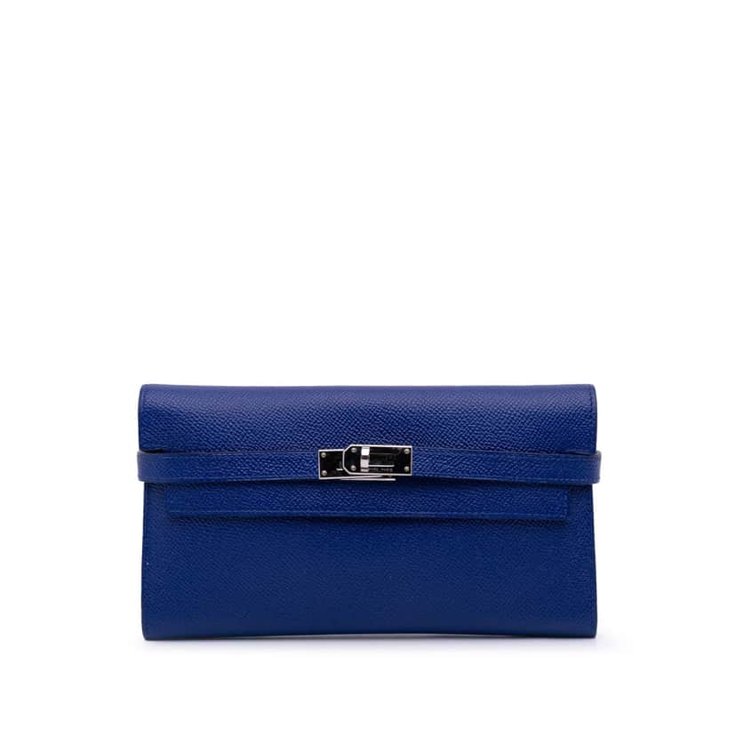 Hermès Chevre Mysore Kelly Long Wallet Blue Leather Good condition - Front View