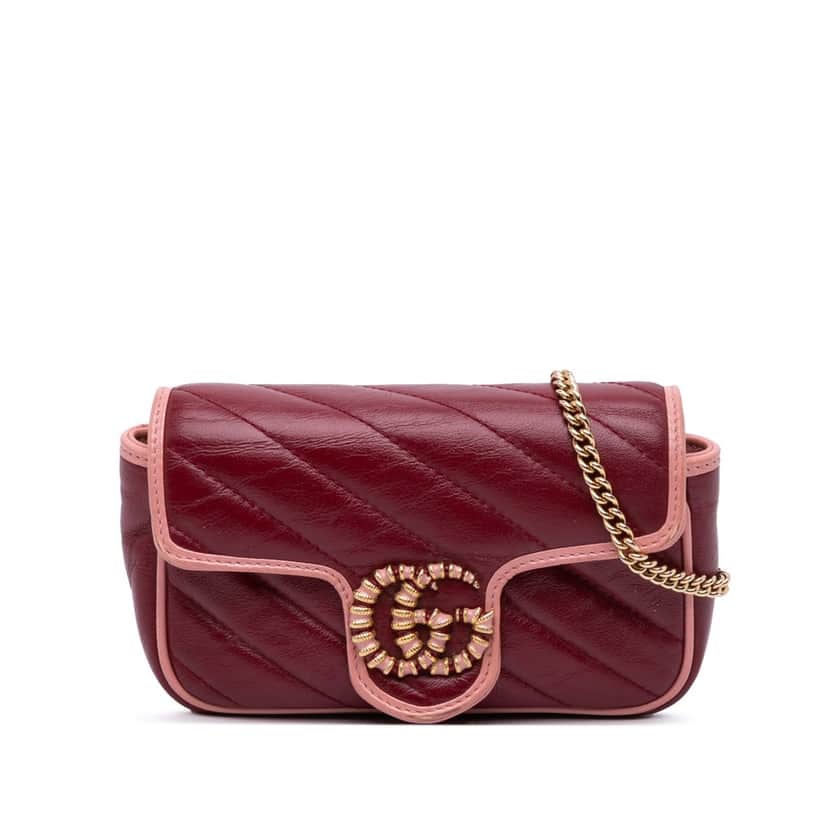 Gucci Super Mini GG Marmont Matelasse Leather Torchon Flap Crossbody Red Leather Good condition - Front View