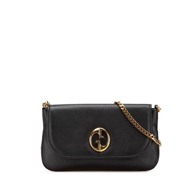 Gucci Medium Leather 1973 Chain Shoulder Bag Black Leather Good condition - Front View
