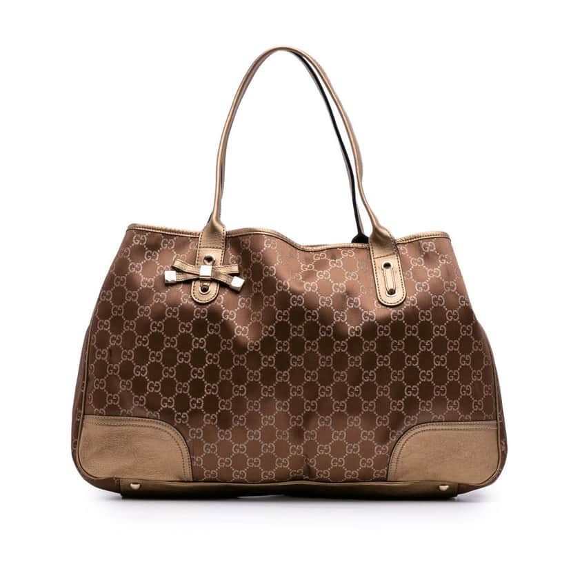 Gucci GG Satin Princy Tote Brown Satin Good condition - Front View