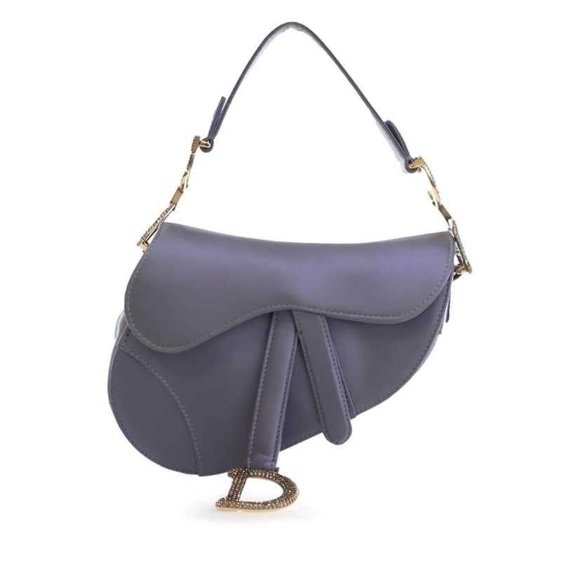 Dior Mini Satin Crystal Embellished Saddle Bag Purple Satin Good condition - Front View