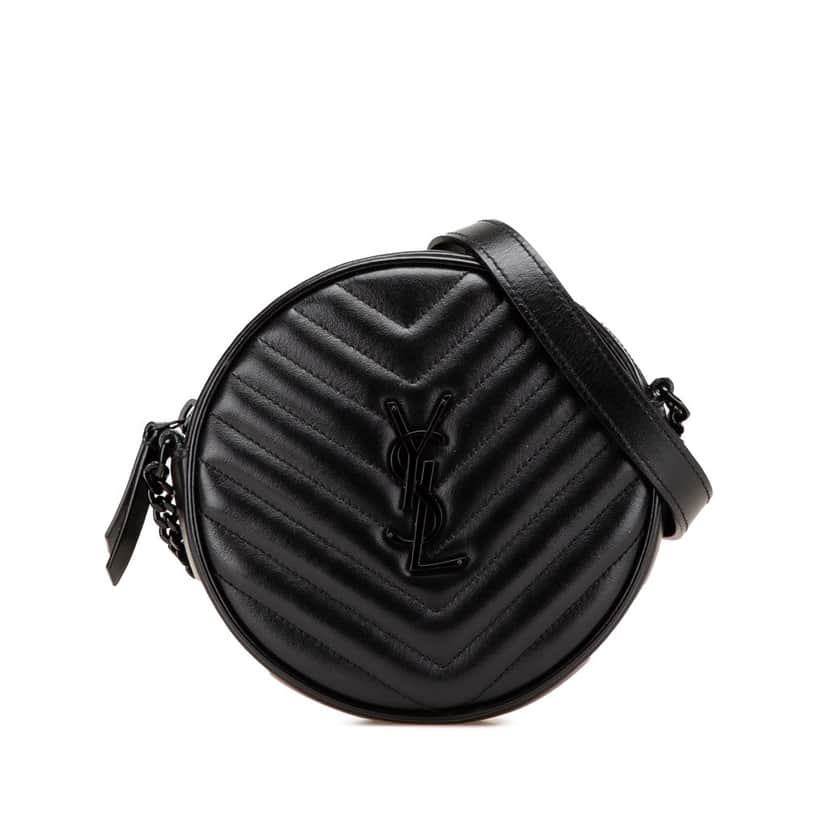 Saint Laurent Chevron Calfskin Round Vinyle Camera Bag Black Leather Very good condition - Front View