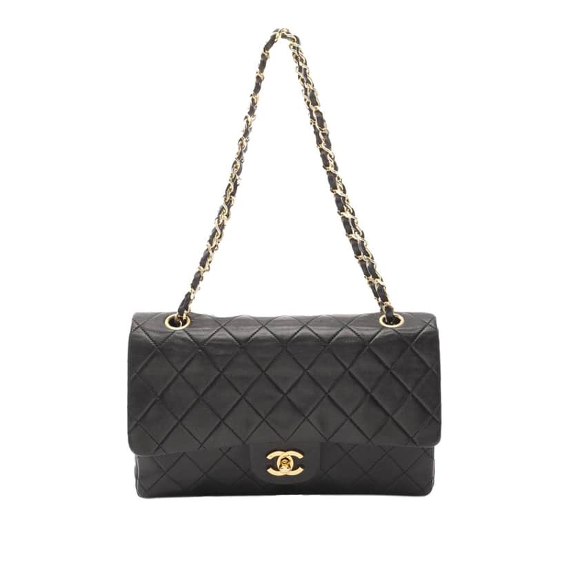 Chanel Medium Classic Lambskin Double Flap Black Leather Good condition - Front View