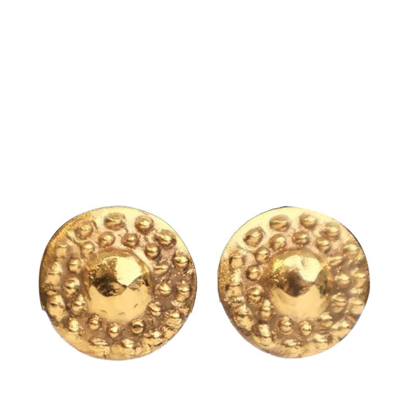 Chanel Gold Plated Round Clip On Earrings Gold Metal Good condition - Front View