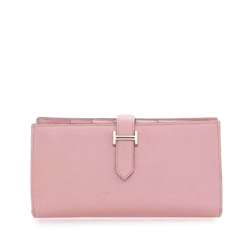 Hermès Chevre Mysore Bearn Long Wallet Pink Leather Good condition - Front View