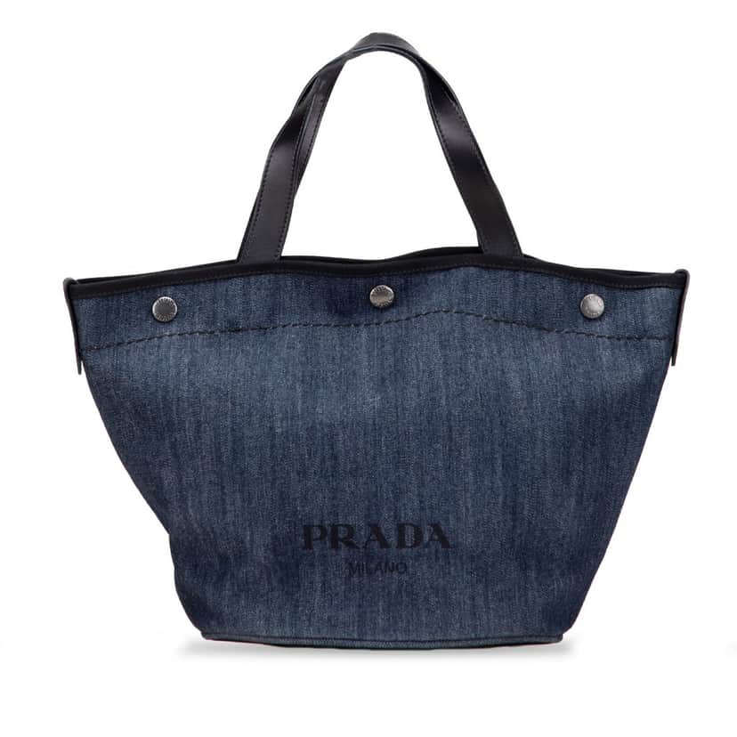 Prada Denim Logo Satchel Blue Denim Very good condition - Front View