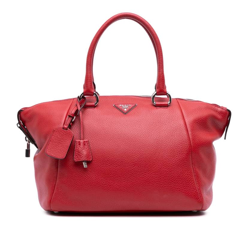 Prada Vitello Daino Double Handle Satchel Red Leather Good condition - Front View