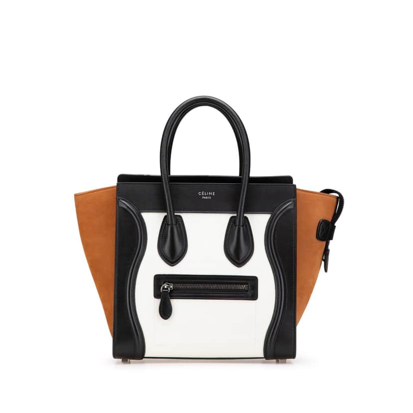 Celine Micro Tricolor Nubuck and Calfskin Luggage Tote White Leather Good condition - Front View