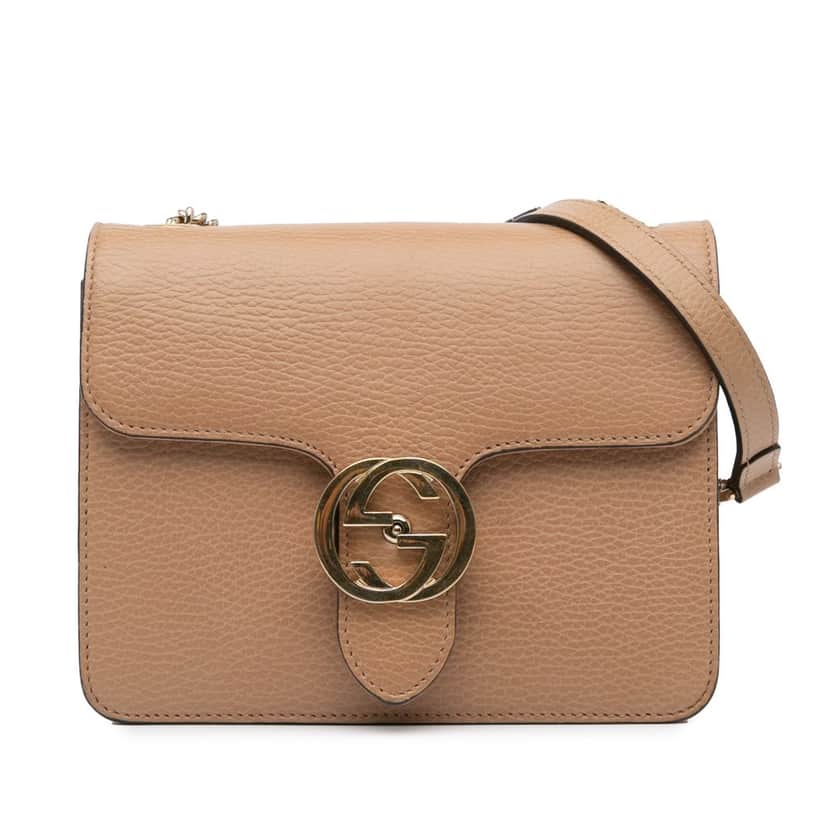 Gucci Small Dollar Calfskin Interlocking G Crossbody Brown Leather Good condition - Front View