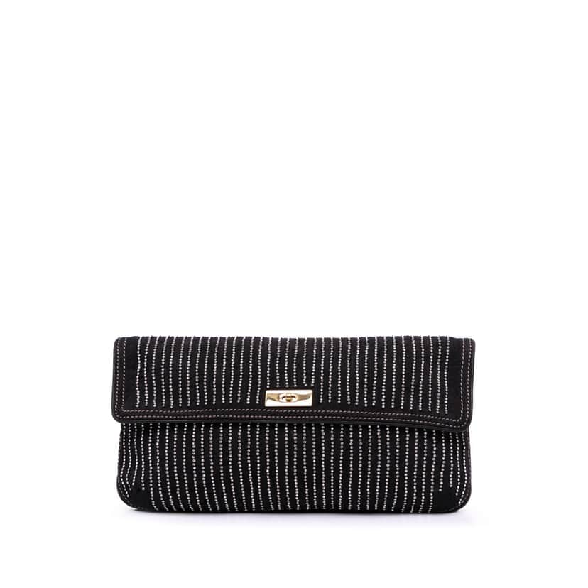 Chloé Crystal Embellish Canvas Clutch Black Canvas Good condition - Front View