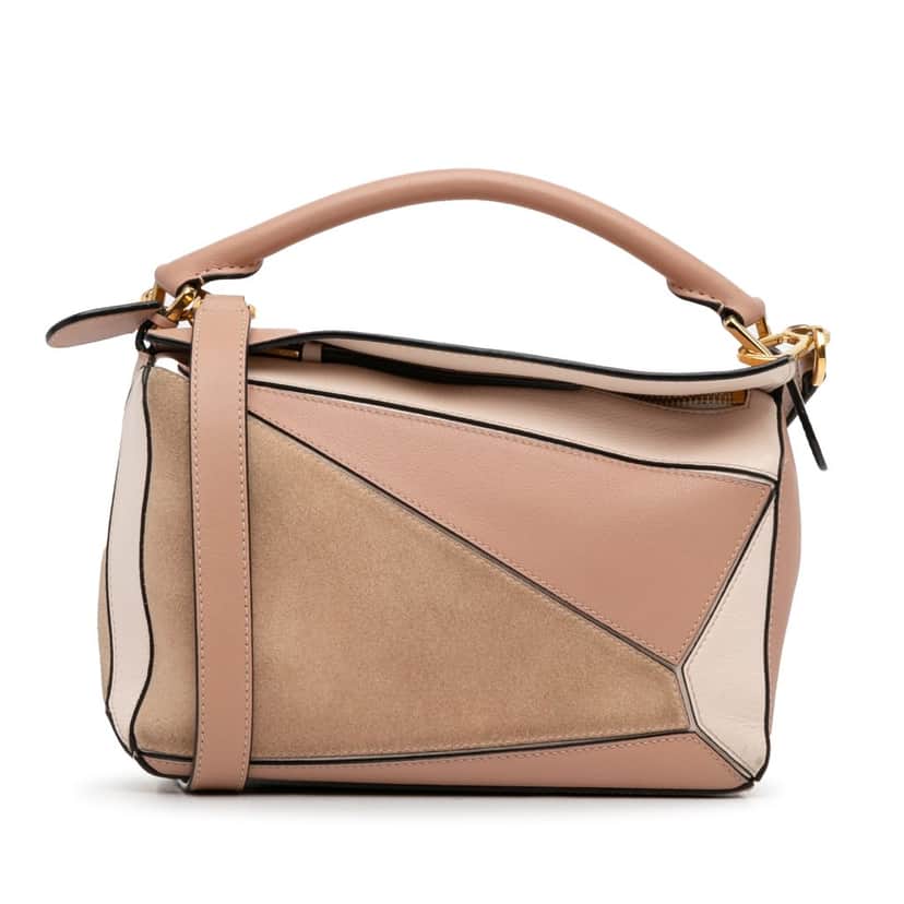 Loewe Small Tricolor Calfskin and Suede Puzzle Satchel Brown Leather Good condition - Front View