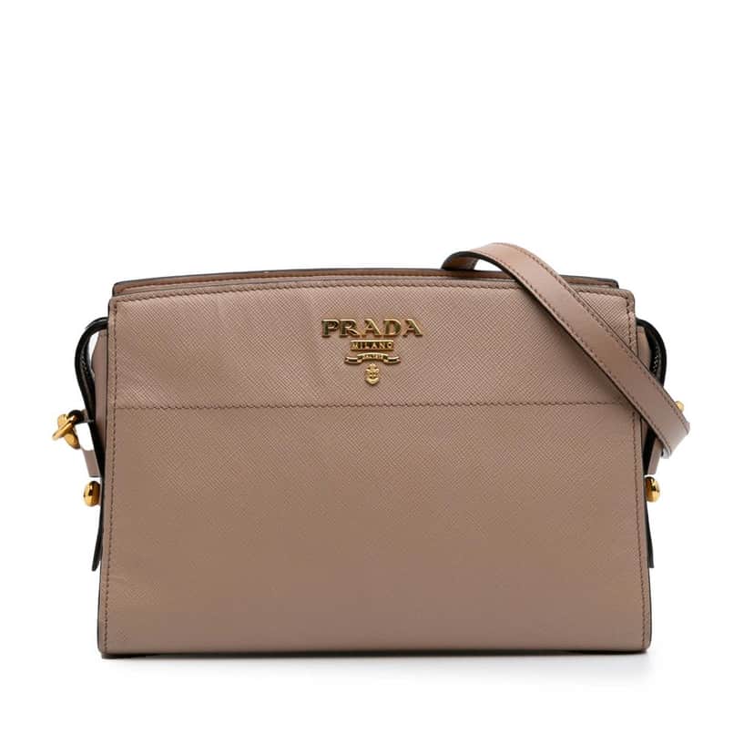 Prada Saffiano and City Calf Esplanade Crossbody Brown Leather Good condition - Front View