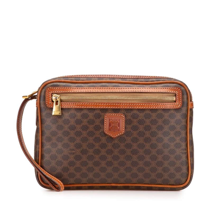 Celine Macadam Coated Canvas Clutch Brown Canvas Good condition - Front View