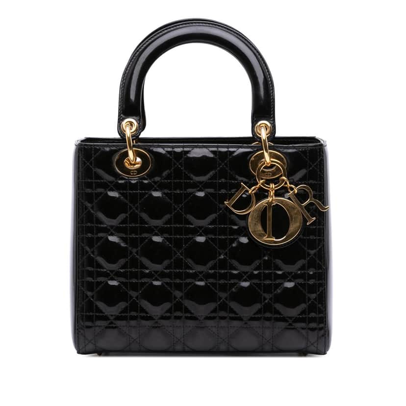 Dior Medium Patent Cannage Lady Dior Black Leather Good condition - Front View