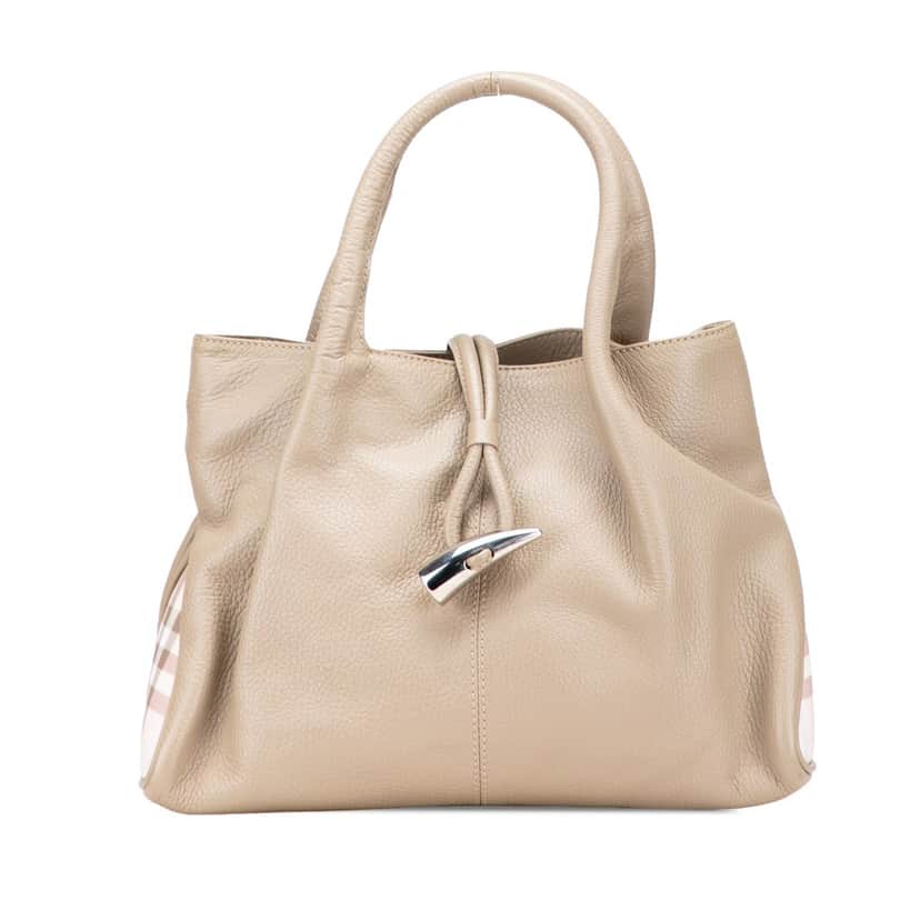 Burberry House Check Trimmed Leather Horn Toggle Tote Brown Leather Good condition - Front View