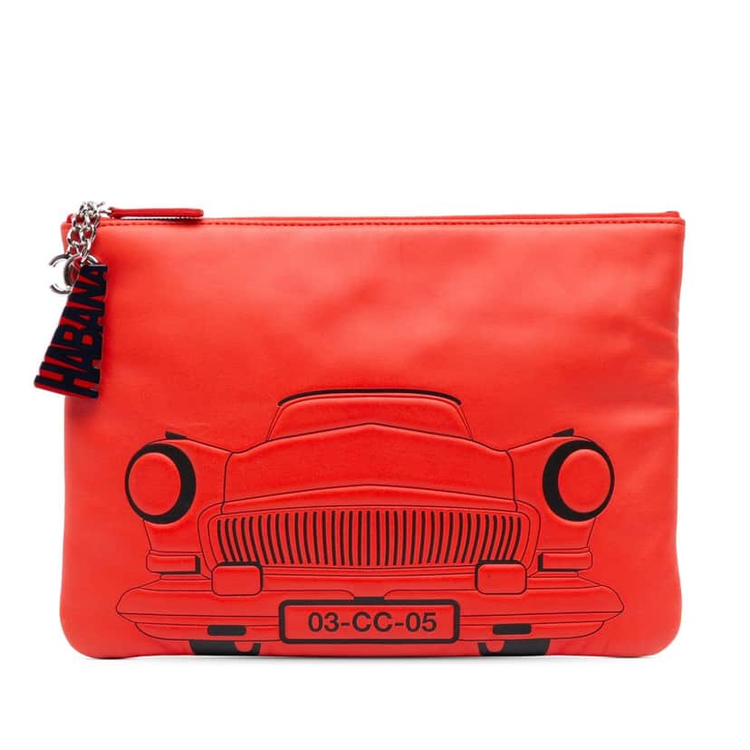 Chanel Medium Printed Lambskin Cuba La Habana O Case Clutch Red Leather Good condition - Front View
