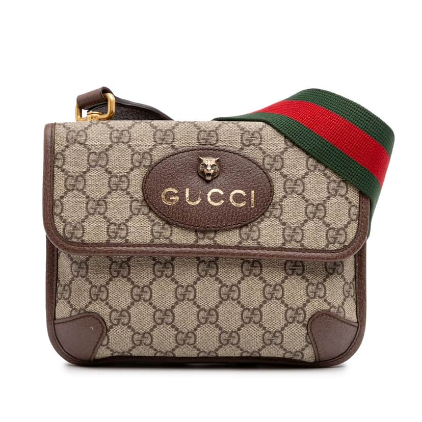 Gucci Small GG Supreme Web Neo Vintage Double Flap Messenger Bag Brown Canvas Good condition - Front View