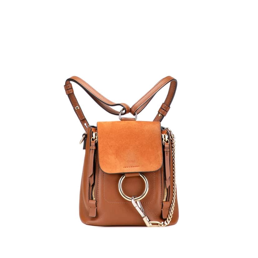 Chloé Mini Calfskin and Suede Faye Backpack Brown Leather Good condition - Front View