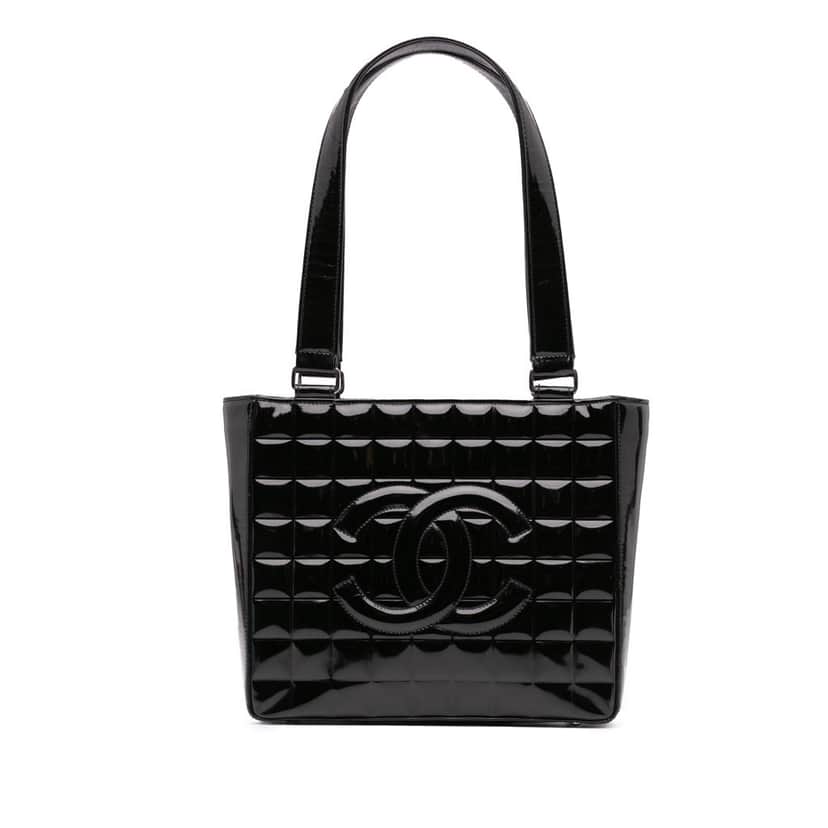 Chanel Chocolate Bar Patent Shoulder Bag Black Leather Good condition - Front View