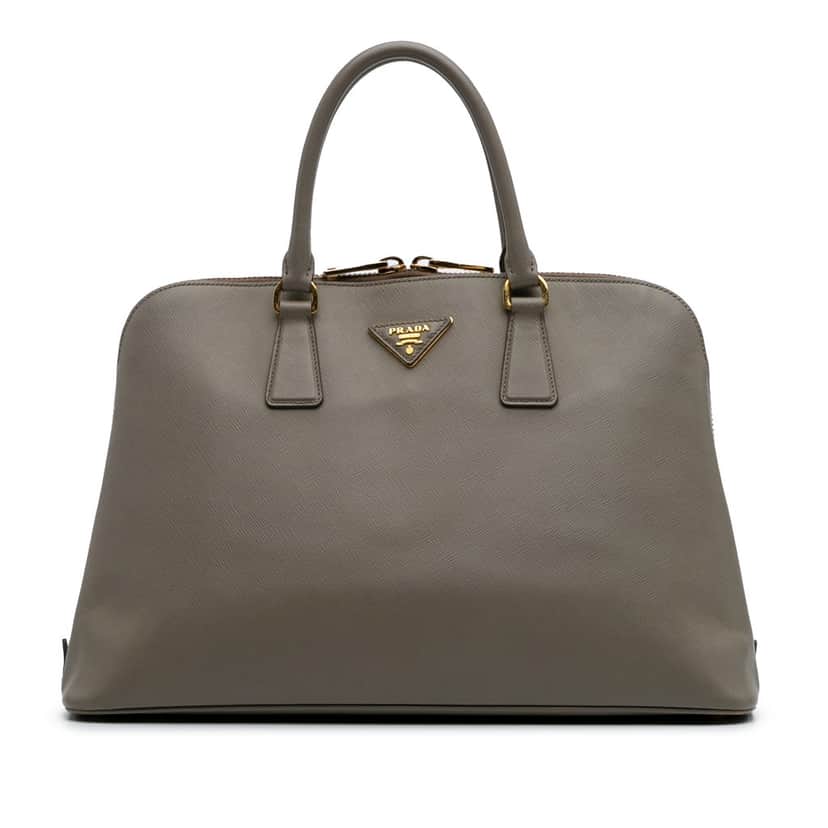 Prada Large Saffiano Lux Promenade Satchel Grey Leather Good condition - Front View
