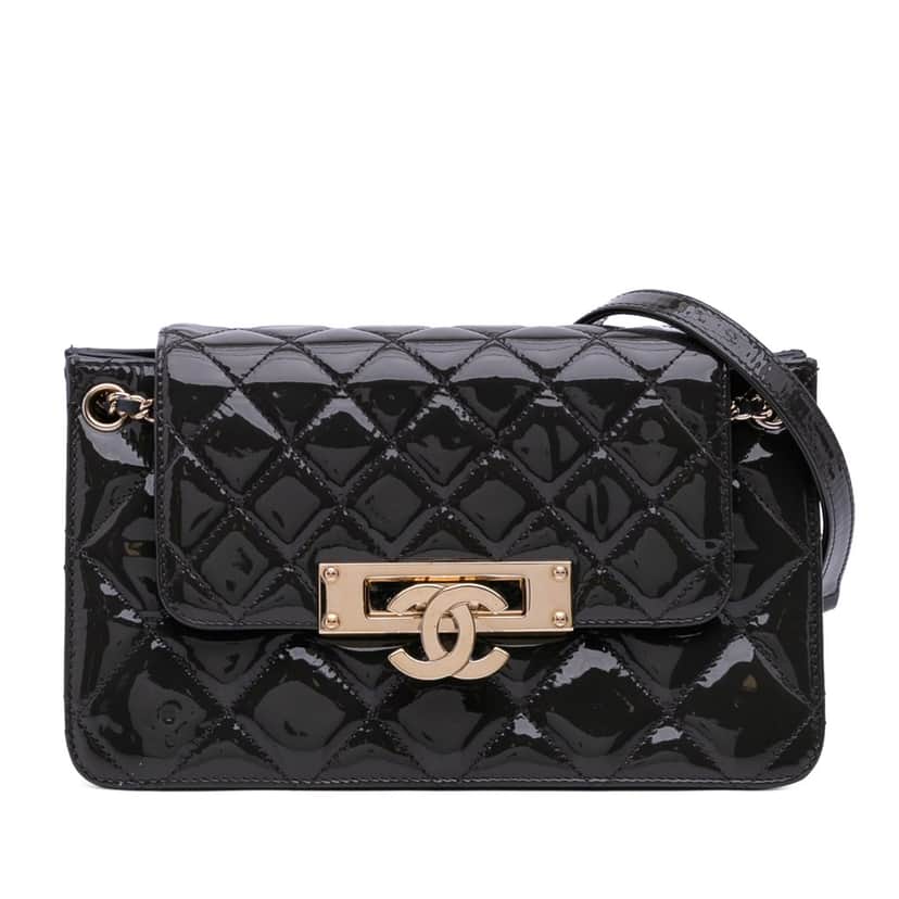 Chanel Quilted Patent Golden Class Accordion Flap Grey Leather Good condition - Front View