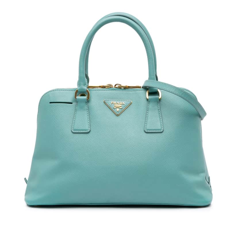 Prada Medium Saffiano Lux Promenade Satchel Blue Leather Good condition - Front View