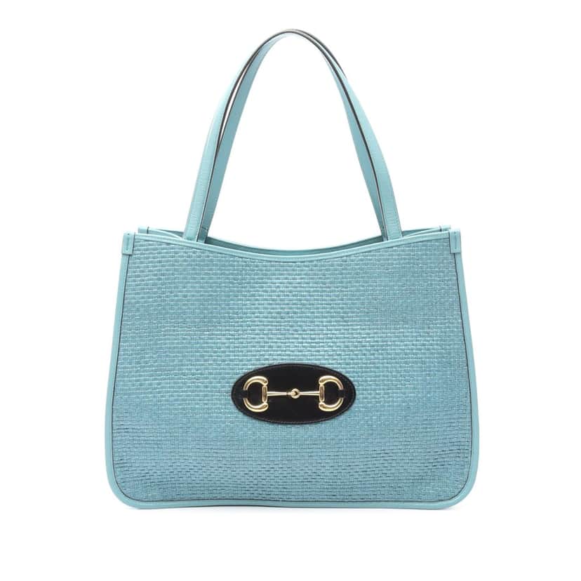 Gucci Medium Straw Horsebit 1955 Tote Blue Good condition - Front View