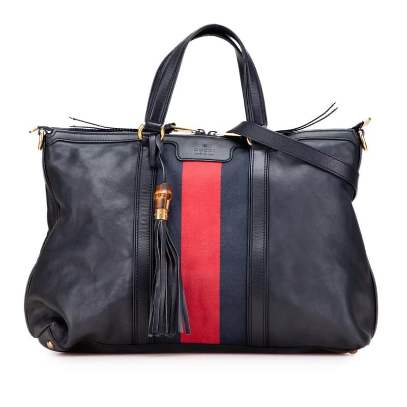 Gucci Medium Leather Web Rania Convertible Tote Black Leather Good condition - Front View