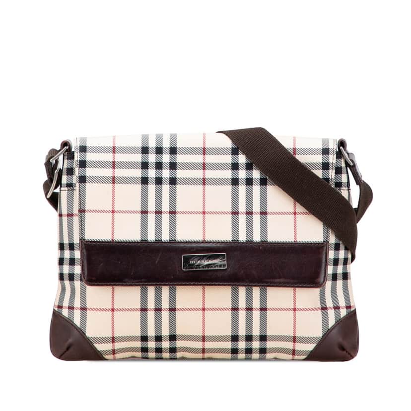 Burberry House Check Canvas Flap Crossbody Brown Canvas Good condition - Front View