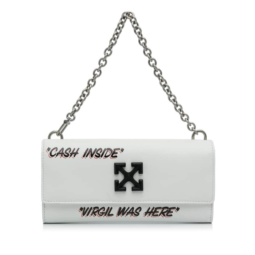Off-white Jitney Quote Wallet on Chain White Leather Good condition - Front View