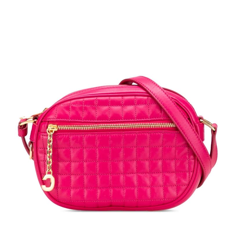 Celine Quilted Calfskin C Charm Crossbody Pink Leather Very good condition - Front View