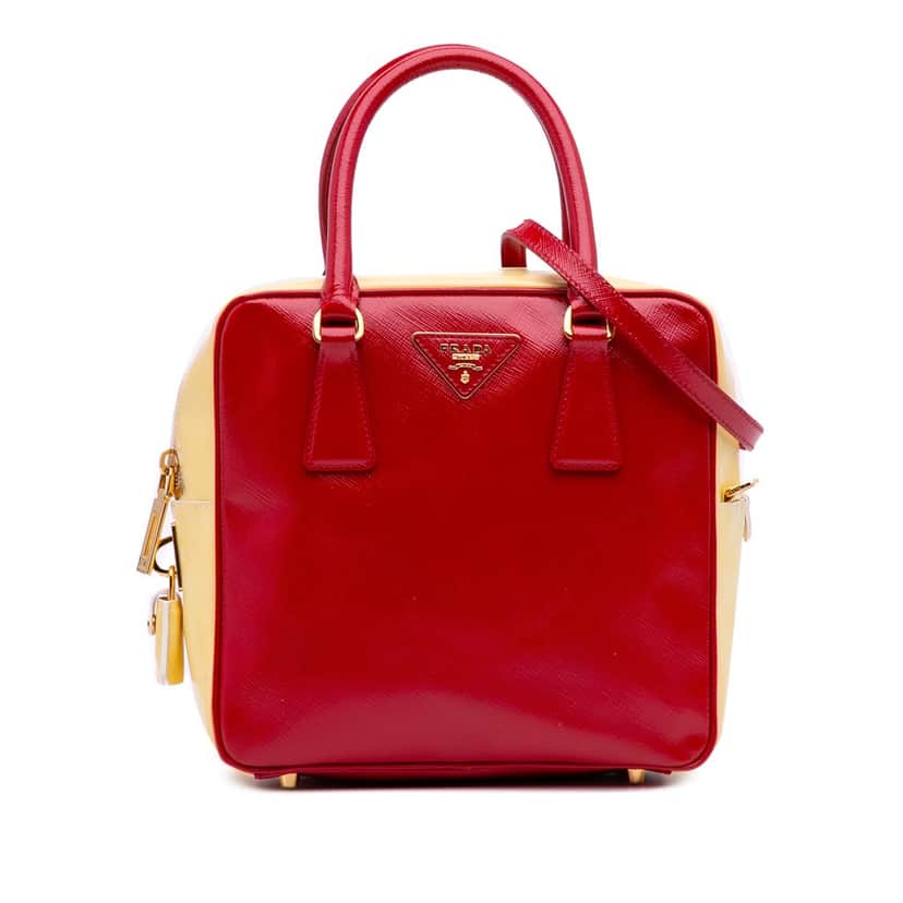 Prada Bicolor Saffiano Vernice Satchel Red Leather Good condition - Front View